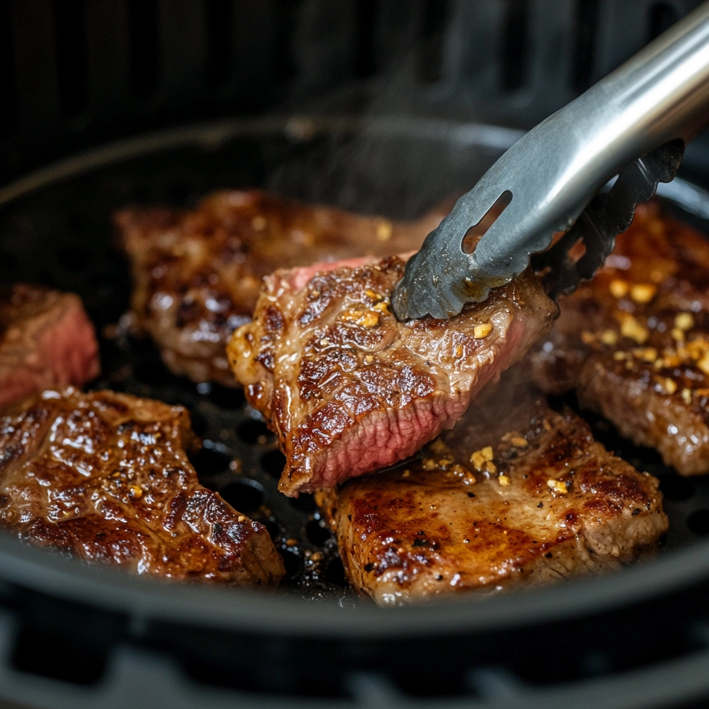Flipping steak in air fryer halfway through cooking