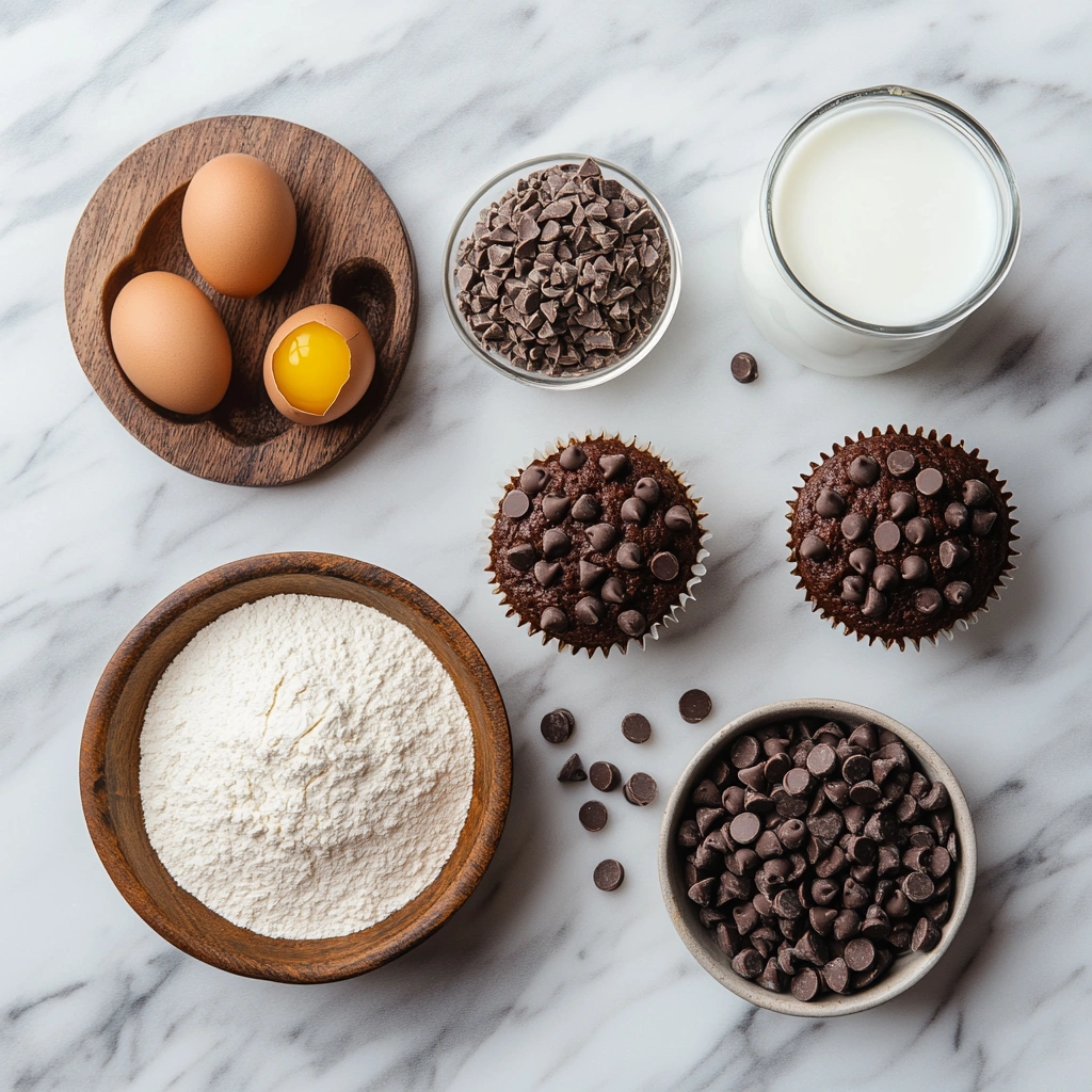 Double chocolate muffin ingredients layout