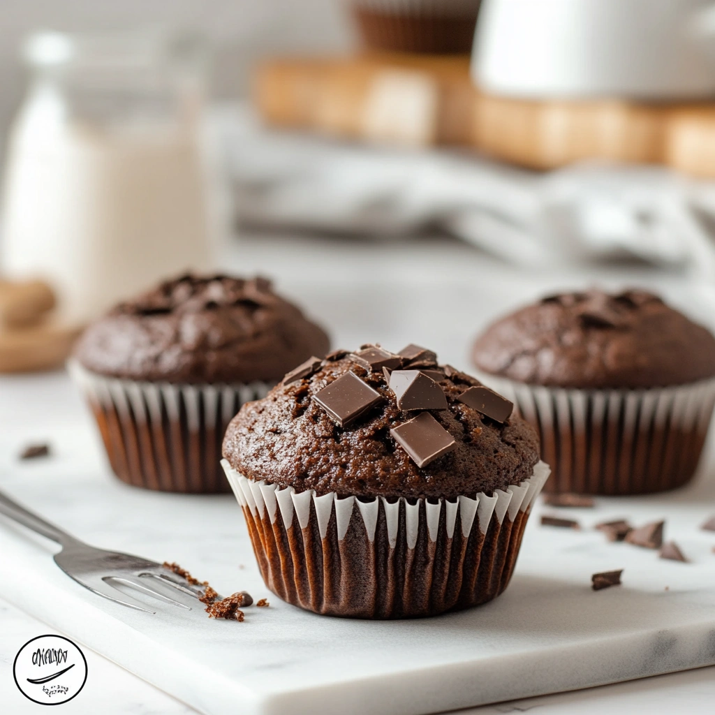 Recipe card layout of chocolate muffins
